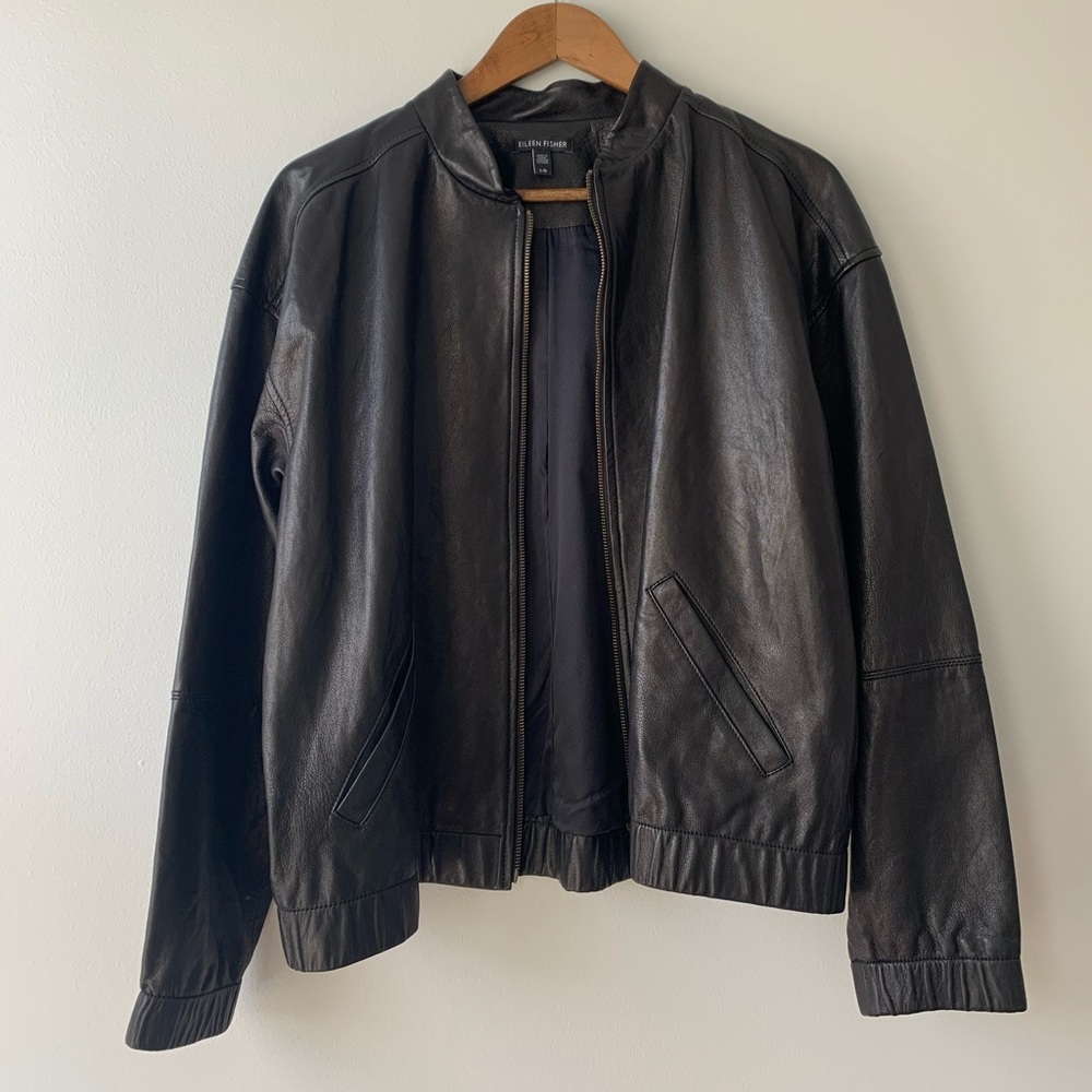 NWOT Nordstrom Eileen Fisher Leather Bomb Jacket